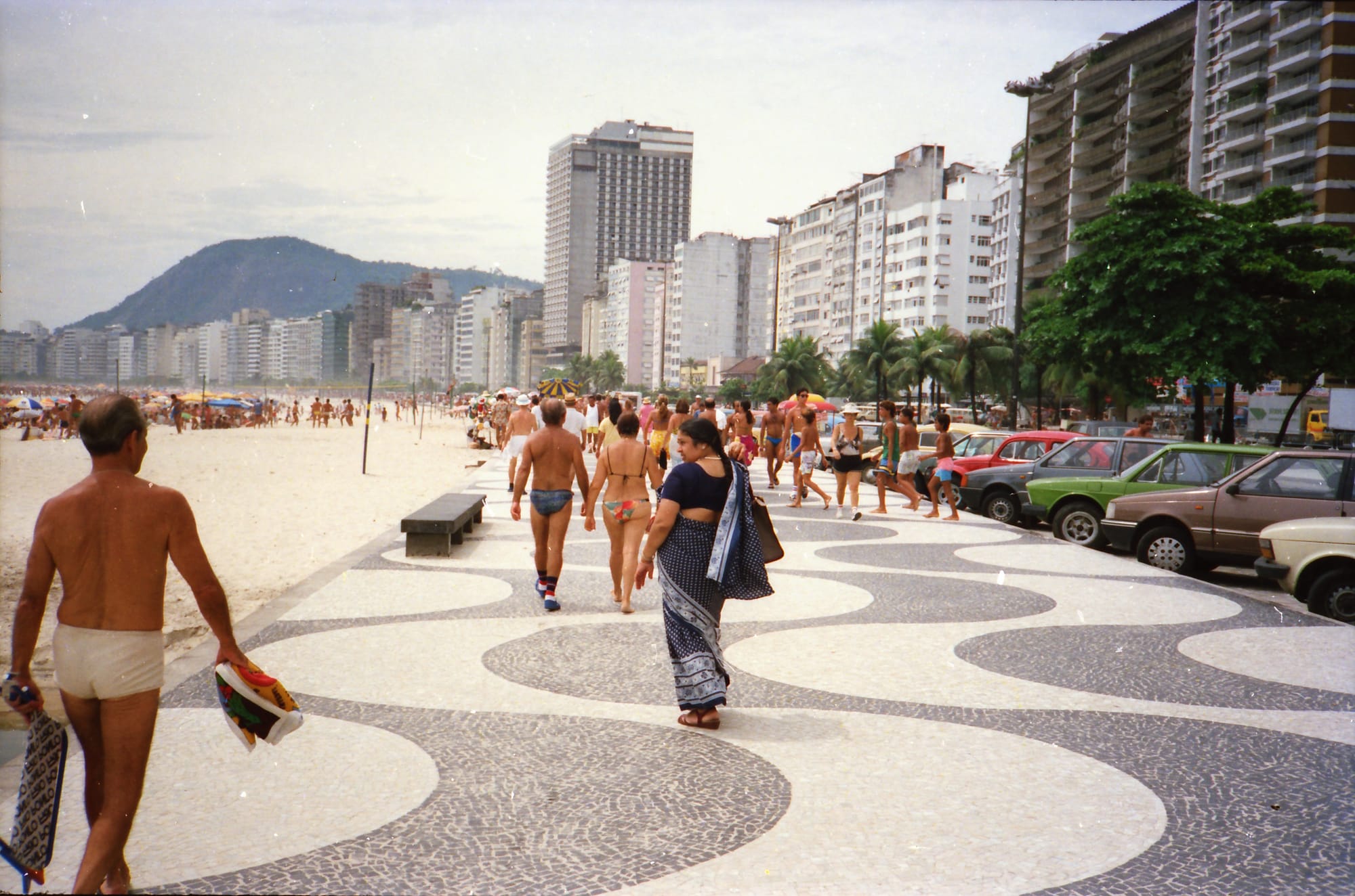 Mataji in sari on the promenade. Copacabana, Rio de Janeiro