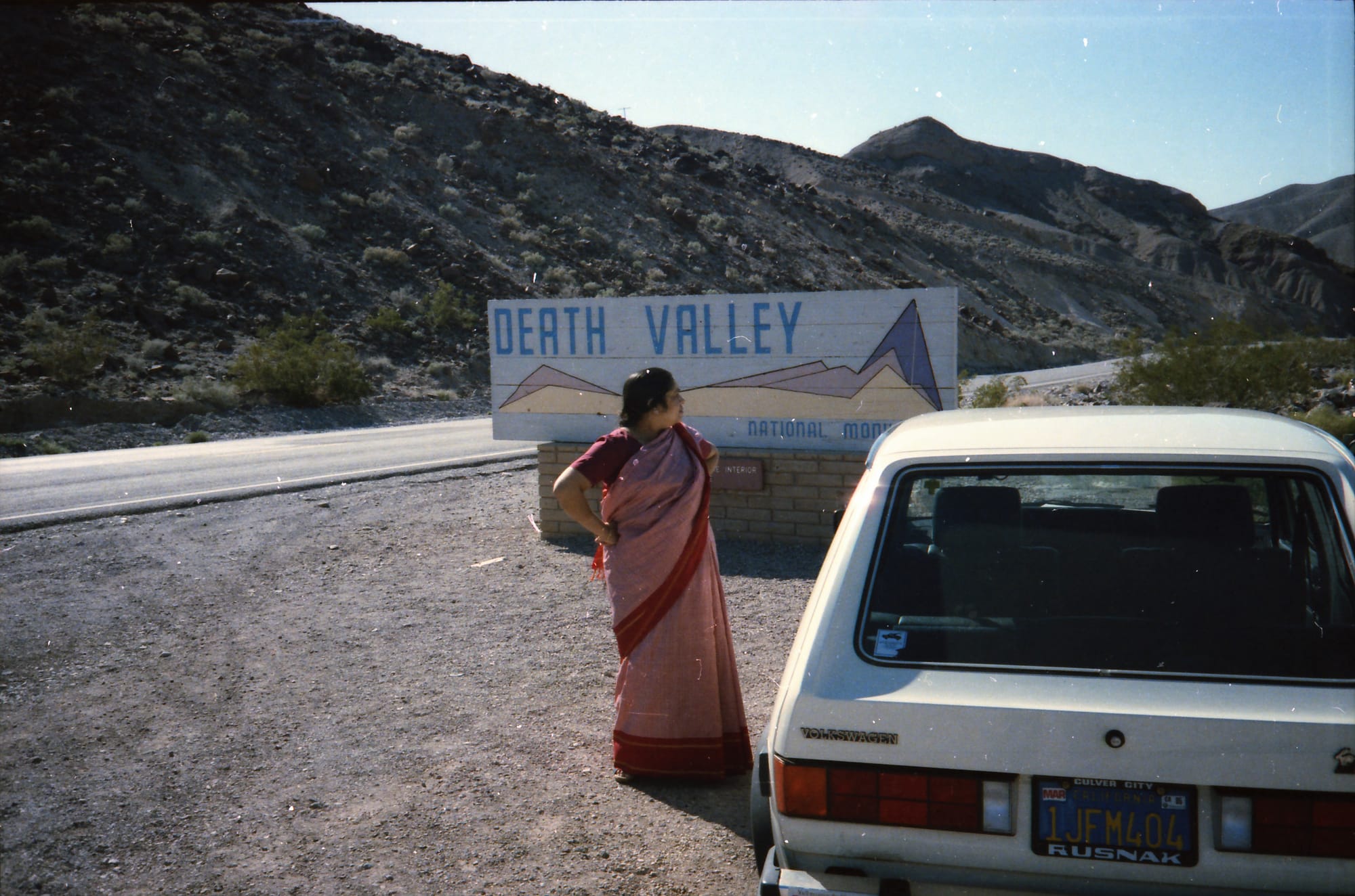 Mataji at the sign. Death Valley, USA