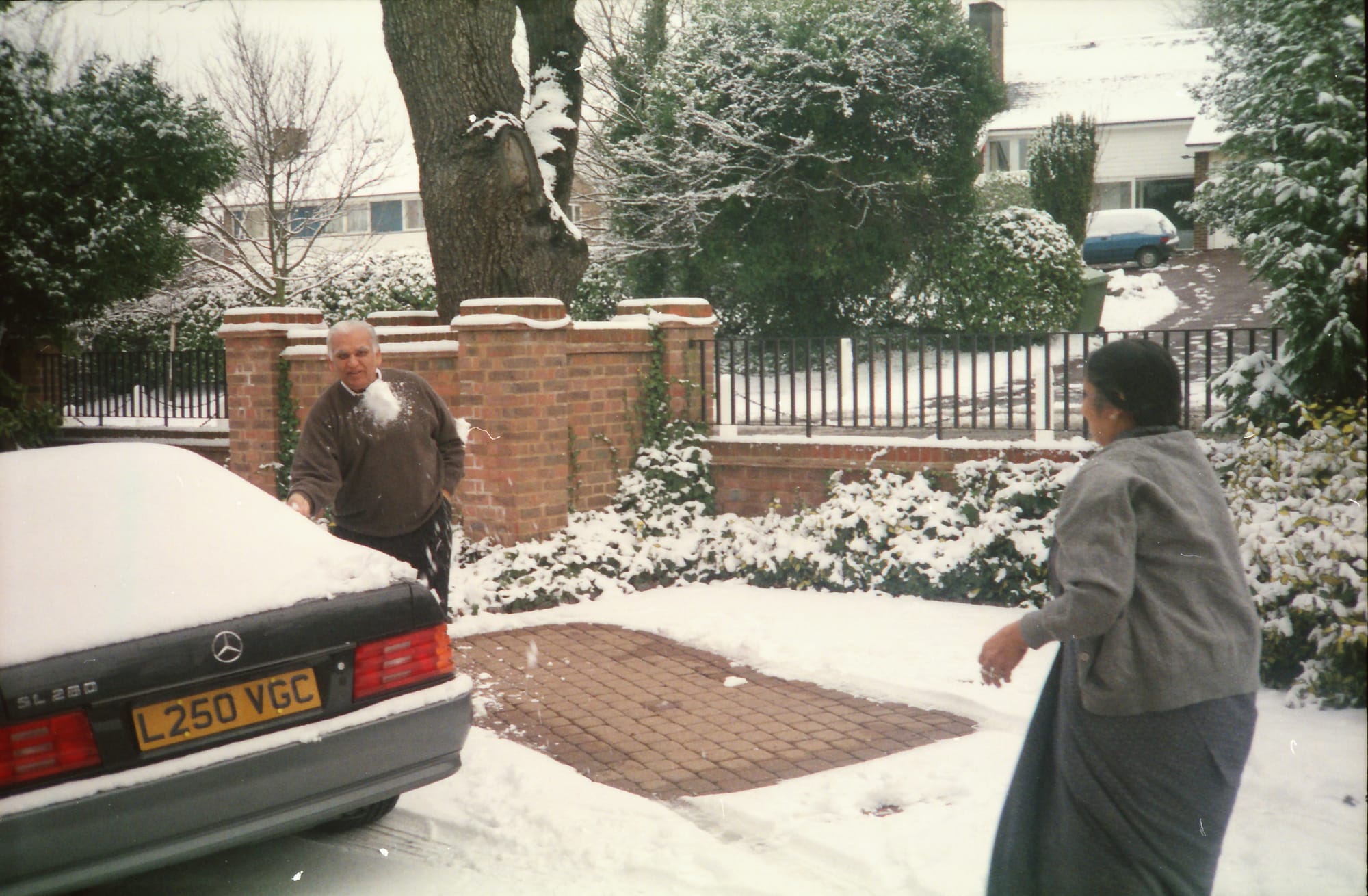 Mataji and Papaji. A driveway in England