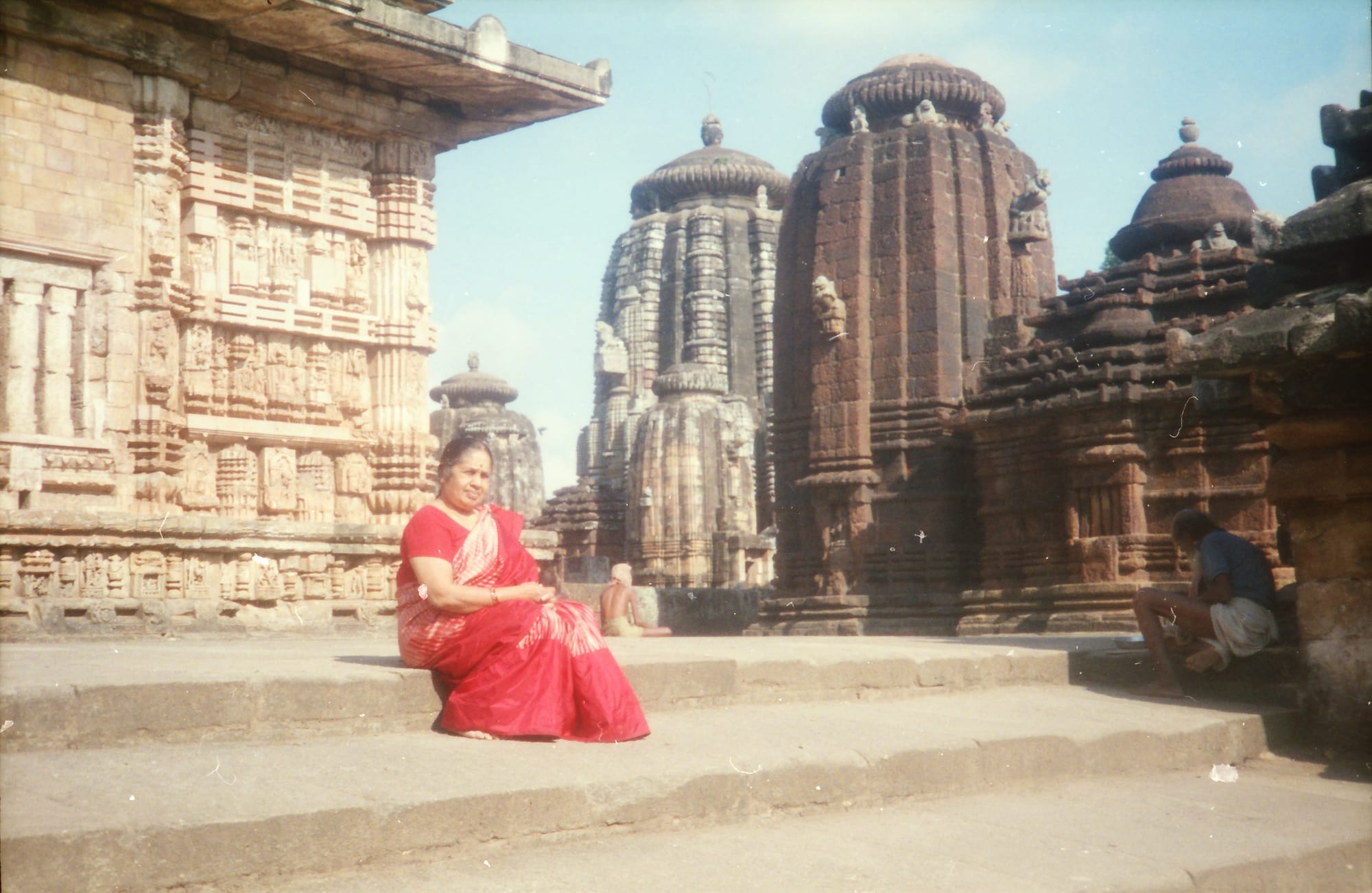 Mataji on temple steps. Bhubaneswar, Odisha, probably the Lingaraj complex