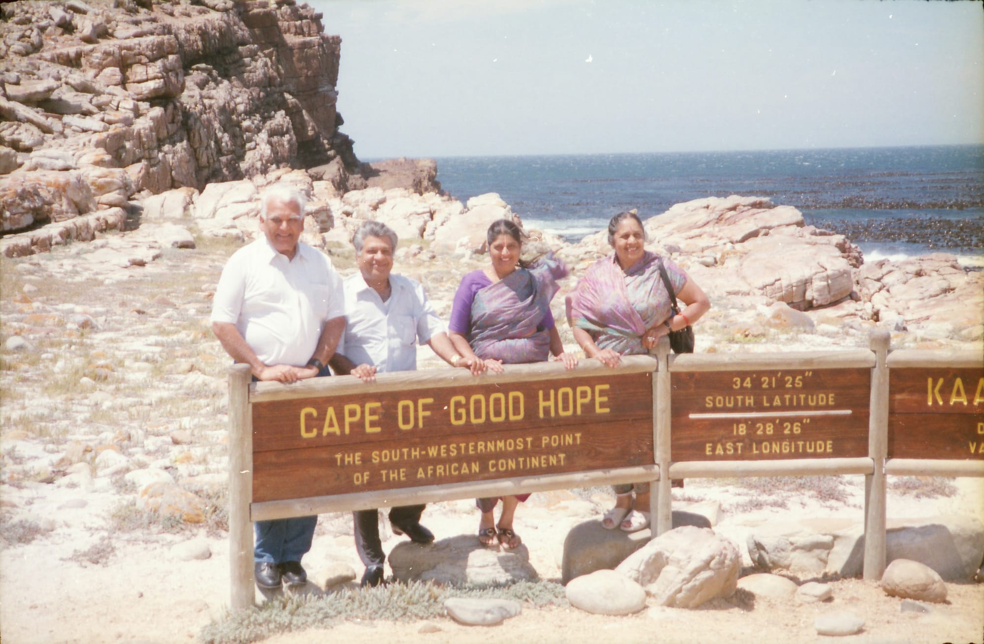 Papaji and Mataji with Dr and Mrs Agarwal. Cape of Good Hope, South Africa