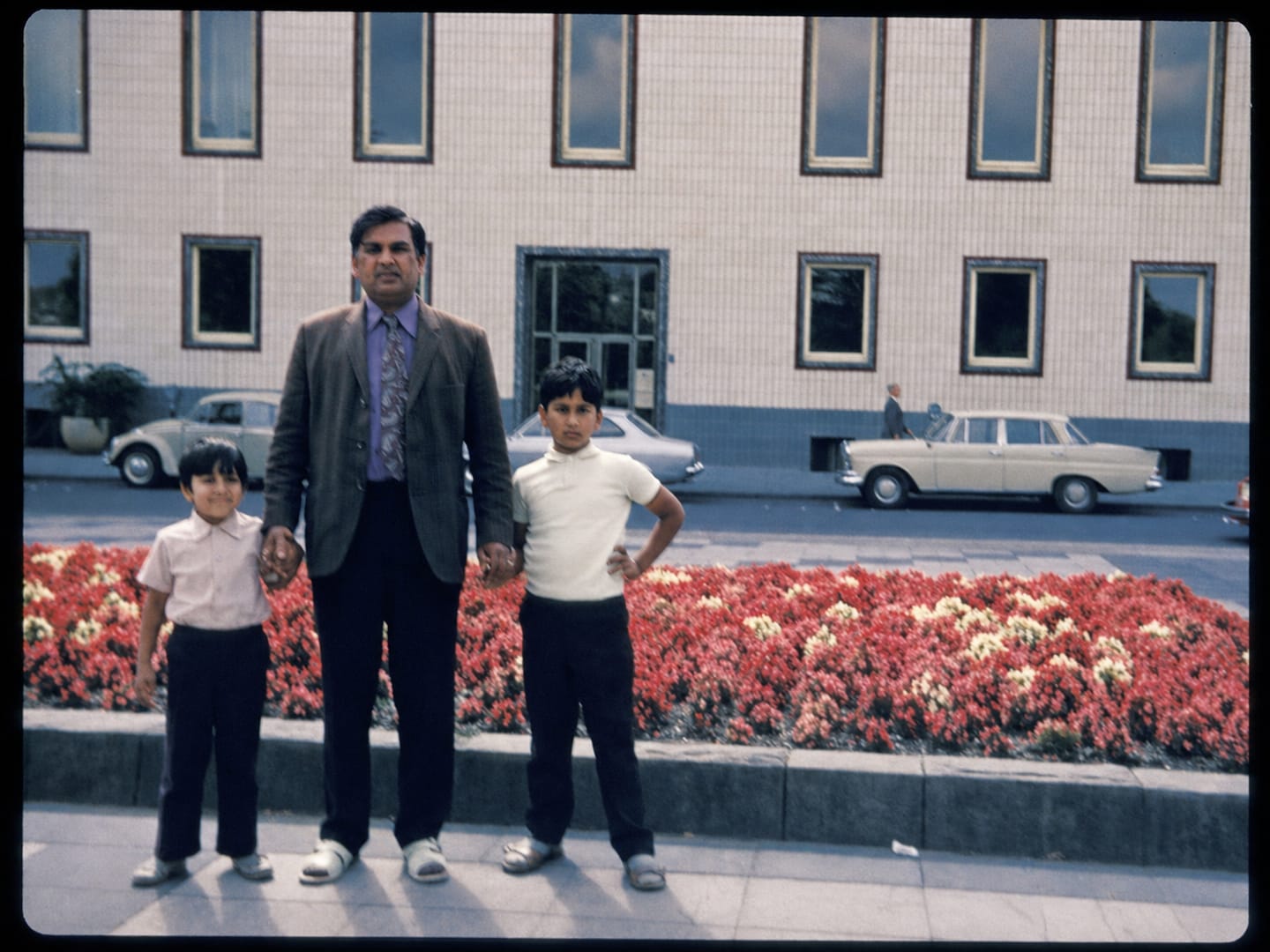 Papaji, with Ravi and me. A European riverside, possibly Germany