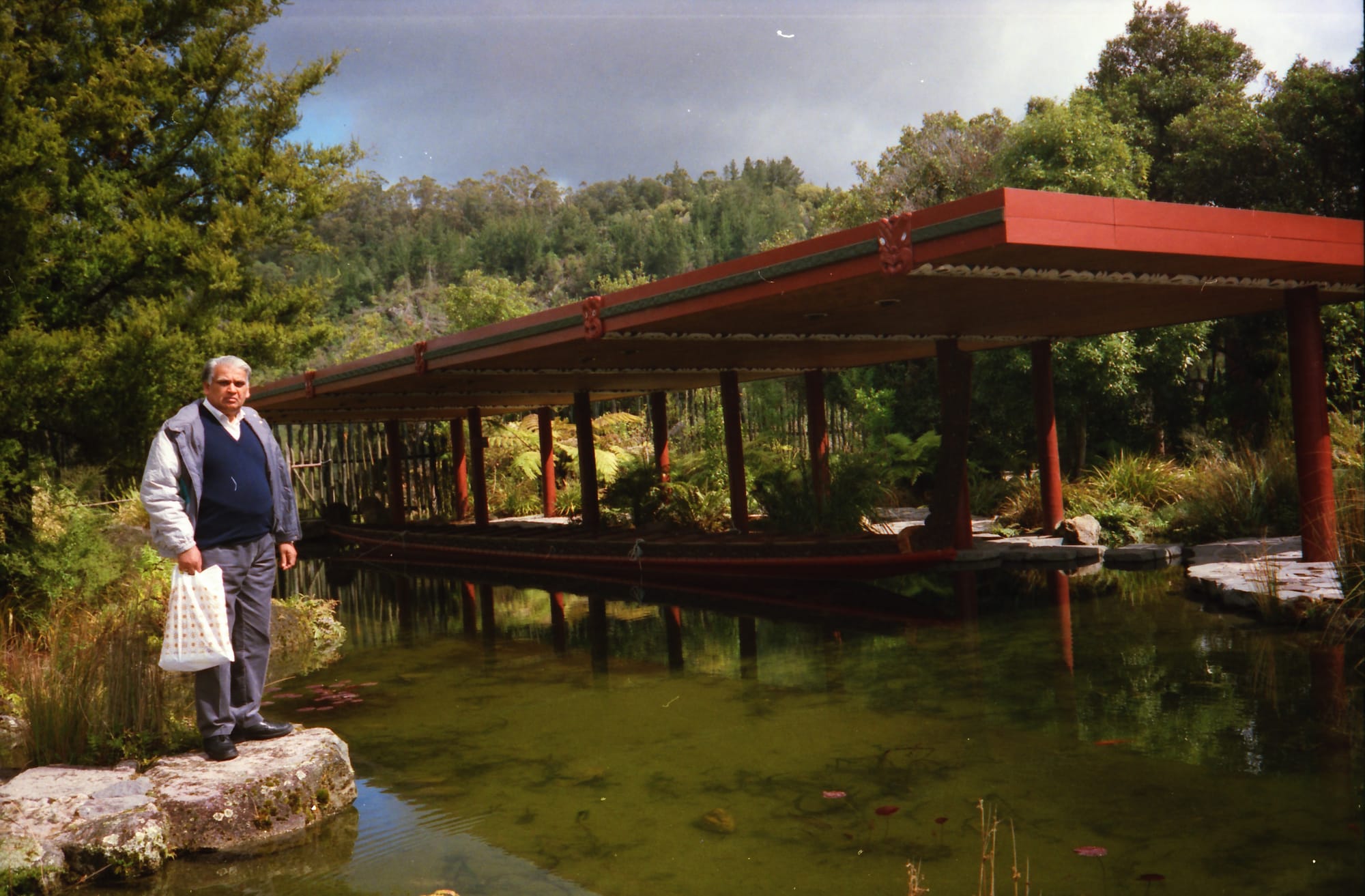 Papaji by a waka. New Zealand